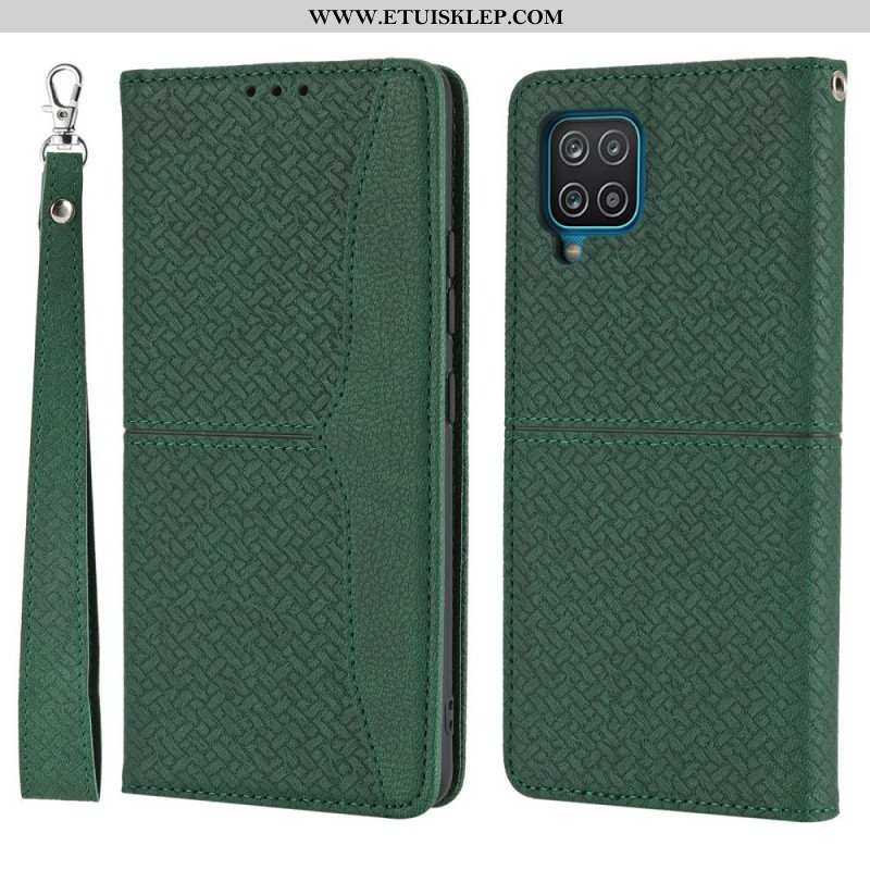 Etui Na Telefon do Samsung Galaxy M12 / A12 z Łańcuch Etui Folio Styl Tkanej Skóry Z Paskami